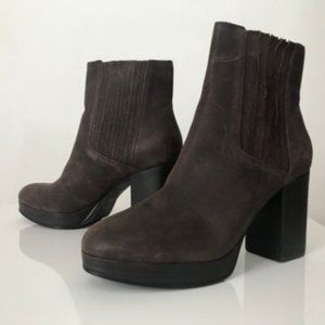 Eileen Fisher 'Harp' Brown Leather Platform Block Heel Ankle Boot - Sz 10